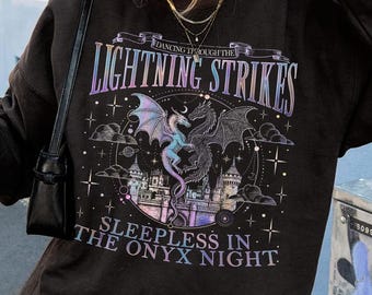 Dragon Dancing Through Lightning Strikes Sweatshirt, Onyx Storm Fourth Wing Inspired Tshirt, Fantasy Book Tee, Dragon Lover Gift