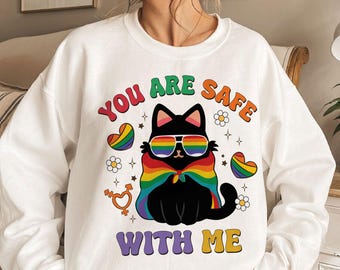 You Are Safe With Me Pride Ally Shirt, Cat Ally TShirt, LGBT Friendly Shirt, Rainbow Colors TShirt, LGBT Support Shirt