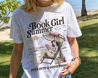 Book Girl Summer Shirt, Beach Reading Tee, Summer Bookish Shirt, Girl Reading Shirt, Bookish Vacation TShirt, Book Lover Gift