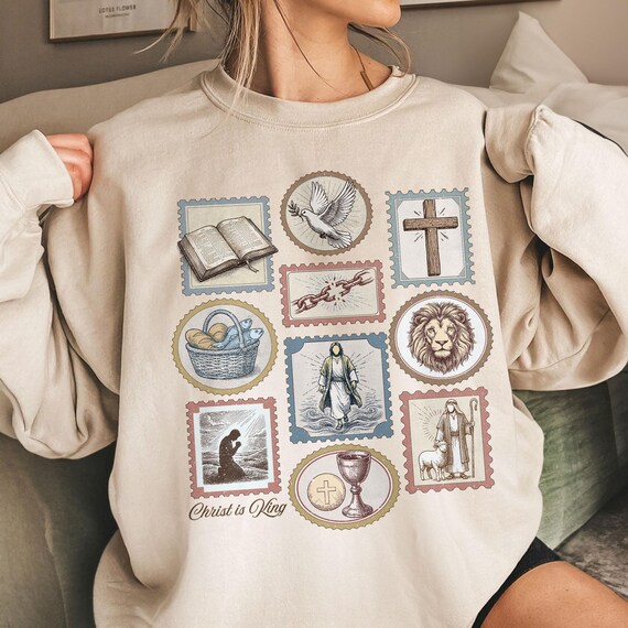 Christian Stamp Sweatshirt, Jesus Sweater, Retro Religious Shirt