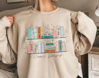 Custom Bookshelf Sweatshirt, Book Lover Shirt, Personalized Bookshelf Crewneck, Gift For Bookish, Book Club Tee, Gift For Reader