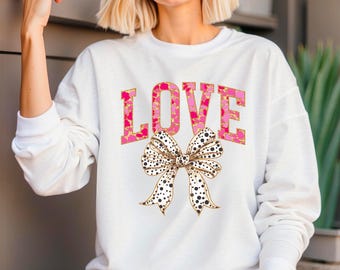 Coquette Valentine's Day Heart Bow Sweatshirt, Retro Valentine Shirt, Valentines day Bow Shirt, Coquette Bow T Shirt, Bow Valentine Gifts