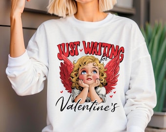 Sudadera de Cupido, lindo ángel como regalo de San Valentín para ella, camiseta retro con vibraciones de amor, sudadera de San Valentín, vibraciones de amor, camiseta de Cupido
