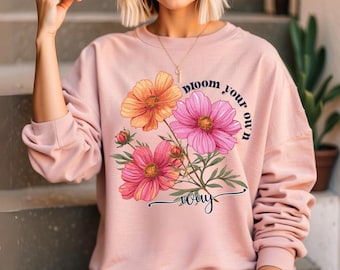 Floral Sweatshirt: Embroidered Wildflower Crewneck Pullover