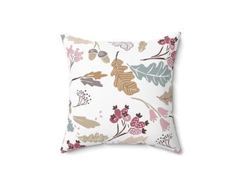Fall Leaves Pillow, Thanksgiving Decor, Floral Accent Pillow (14x14)
