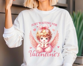 Sudadera de Cupido, lindo ángel como regalo de San Valentín para ella, camiseta retro con vibraciones de amor, sudadera de San Valentín, vibraciones de amor, camiseta de Cupido