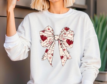 Coquette Valentine's Day Heart Bow Sweatshirt, Retro Valentine Shirt, Valentines day Bow Shirt, Coquette Bow T Shirt, Bow Valentine Gifts