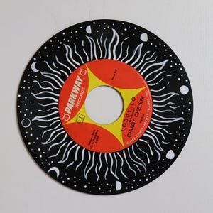 Celestial Hand-Painted Vinyl Record – Moon & Sun Wall Art, Retro Boho Music Lover Gift
