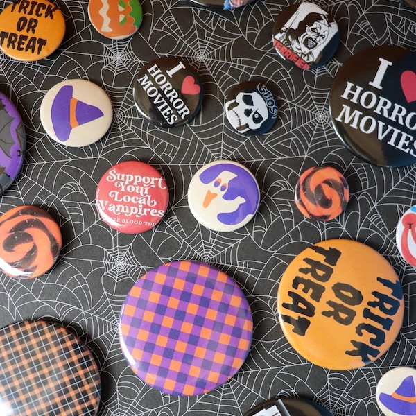 Halloween Mystery Button Pin Pack, Spooky Y2K Pins, Horror Pins, Halloween Accessories, 5 Pack