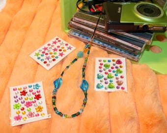 Blue Green Beaded Camera Phone Strap Y2K Digicam Charm