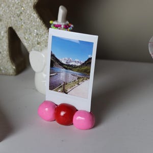 Charming Handcrafted Polaroid Picture Holder, Candy-Inspired Design with Glossy Pink and Red Orbs,  Valentines Day, Gift for her