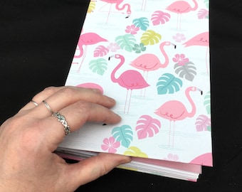 gratitude journal with pink flamingo print, handbound wedding guest book for daughter, pink ooak sketchbook, cute A5 travel notebook ,diary