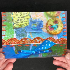 postal con estuche de agujas, tarjeta de feliz cumpleaños para quilter, postales sobre costura, arte de pared de sala de costura, decoración de sala de artesanía, correo de caracol
