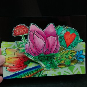 cartão postal botânico com ousadas flores rosa e laranja, cartões de amor de flores de primavera, cartão de dia dos namorados, cartão de aniversário colorido, cartões de amor