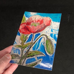 postcard with red poppy,  mothers day card with poppies, floral birthday card for best friend , anniversary card for gardener and flowergirl