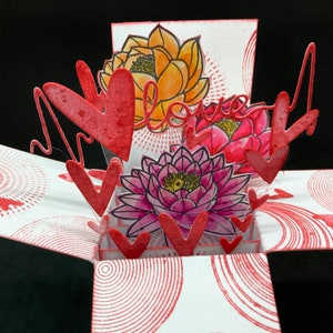 Valentines pop up box card, handmade I love you card, floral card with hearts for loved one, love card for girlfriend, wedding gift card