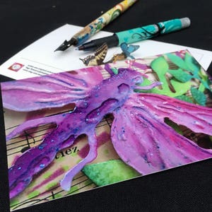 libel ansichtkaart, verjaardagskaart met roze libel, insectenwenskaarten, taxonomie jubileumkaart, natuurkaarten, botanische kaart