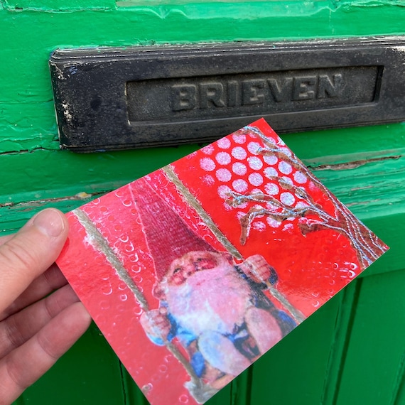 postcard with gnome, birthdaycard with Nisse , anniversary card Swedish tomte, birthday card with scandinavian tomte, postcrossing gift