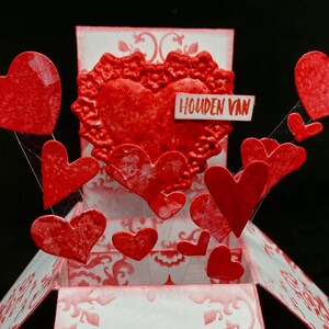 pop up card with hearts, valentines card, lovecard, red and white  3D card with hearts, popup cards for wedding, bridal gift