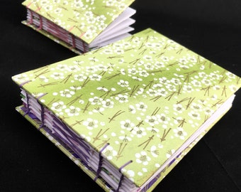 A6 green sketchbook with flower print, small boho travel journal, floral blank diary, travelers notebook, sturdy handmade artjournal
