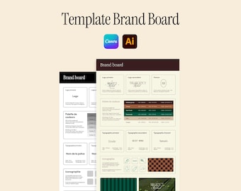 Editable brand board template for Canva and Illustrator | Brand kit | Canva template | Mini style guide | Brand board | Customizable