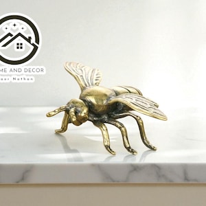 Solid Brass Bee Figurine | Mini Insect Shelf Ornament | Funny Beetle Tea Pet | Small Table Decor | Home Display Accent Piece