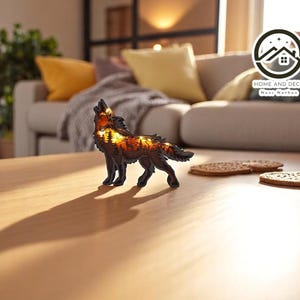 Wooden Animal LED Figurines | Wolf Elk Bear Decor | Rustic Woodland Tabletop Display | Forest Theme Room Gift | Cabin Shelf Ornament