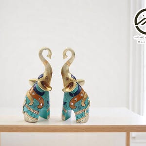 Resin Elephant Home Decor | Animal Statue Pair | Good Luck Figurine Set | Shelf & Tabletop Display | Decorative Accent for Room