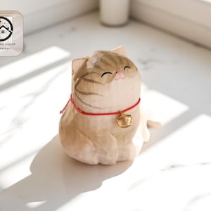 Handmade Wooden Cat Statue | Handcrafted Desk Ornament | Rustic Room Decor Accent | Pet Lover Gift Idea | Cute Miniature Display