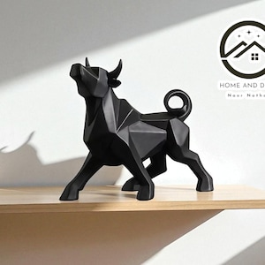 Abstract Bull Statue | Geometric Cattle Sculpture | Modern Animal Figurine | Stylish Home Decoration | Living Room Crafts Accent