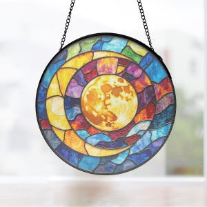 Regenbogen Orbit Mond Suncatcher, LGBT Pride Buntglas Fenster hängen, Queer Geschenk