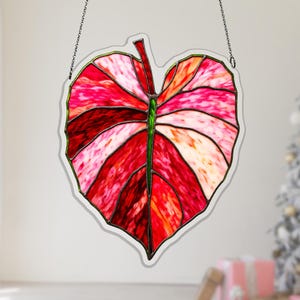 Kinesisk vintergrön akrylsolfångare, spräcklig rosa lövfönsterdekor för mors dag-present, växtfönsterdekor, rosa lövdekor