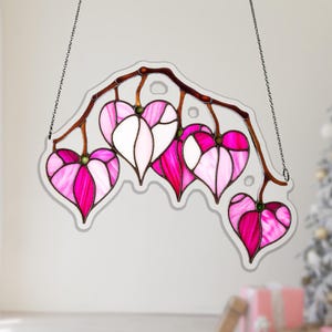 Dicentra acrylic suncatcher, vibrant pink heart flower window decor for cottagecore homes, hanging flower decor, pink botanical decor