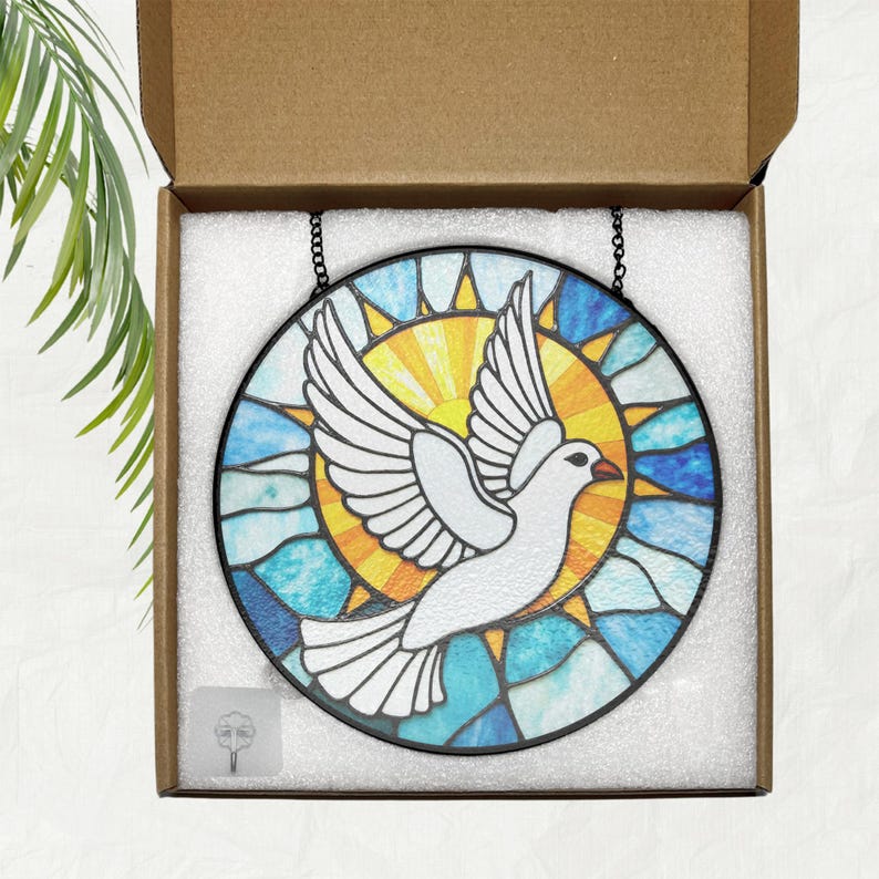 Holy Spirit Dove Stained Glass Window Decor, Glass Suncatcher Modern ...