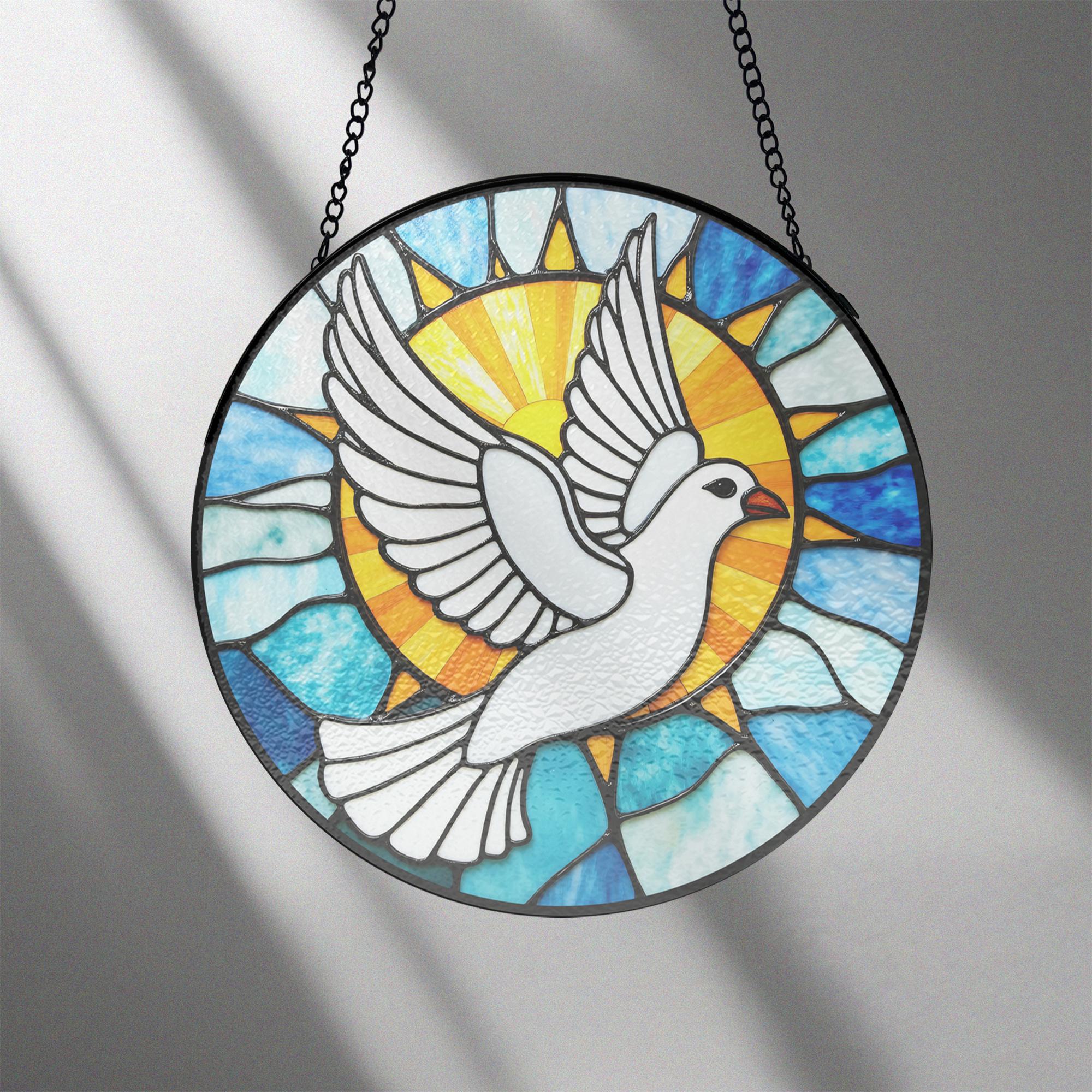 Holy Spirit Dove Stained Glass Window Decor, Glass Suncatcher Modern ...