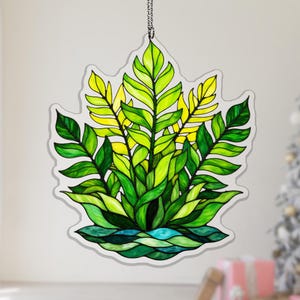 Microsorum Pteropus Acrylic Suncatcher, Window Hanging Decor with Flowing Veined Leaves, bright green leaves, aquatic plant decor