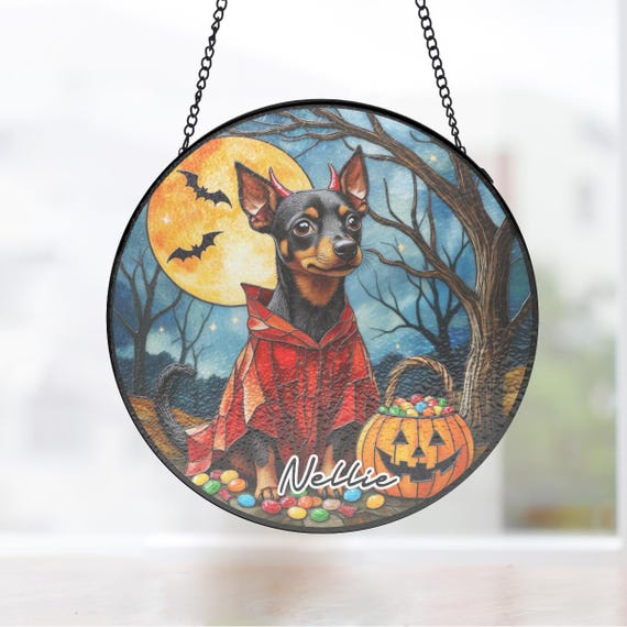 Custom Miniature Pinscher Dog Little Devil Dog Costume Orange-blue