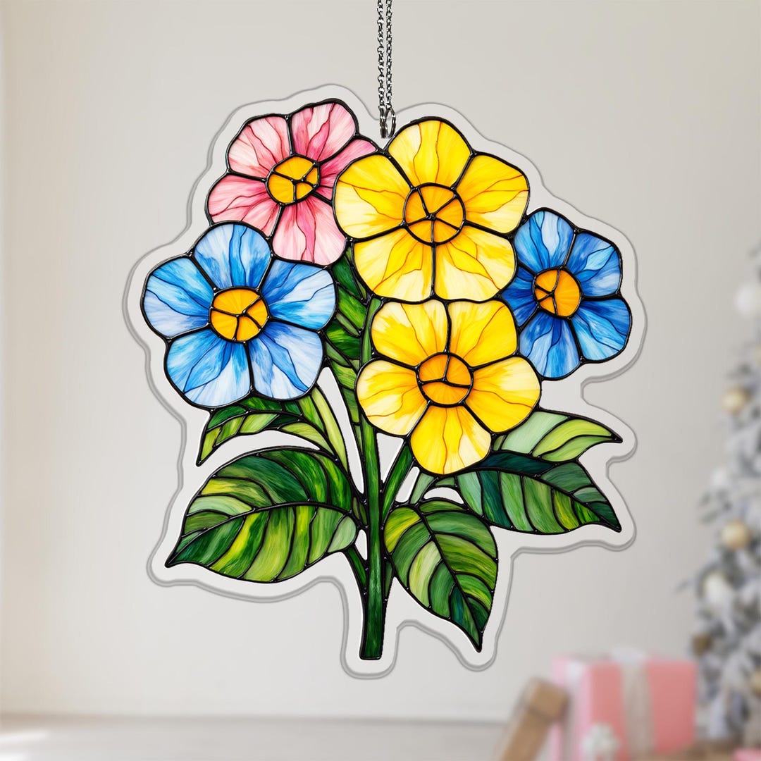 Window Colour Primrose Vibrant Primrose Acrylic Suncatcher, Floral Window Hanging for Mom ...