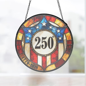 Panel circular de vidrio con el escudo estadounidense, atrapasol patriótico para el 4 de julio y regalo del 250 aniversario, atrapasol circular