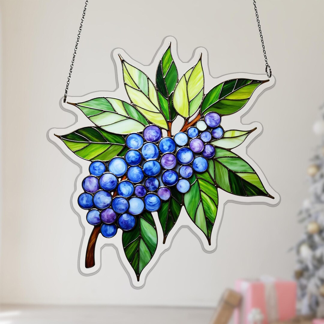 Small Berry Window Rings Juneberry Acrylic Suncatcher, White Blossom Window Hanging, Garden ...