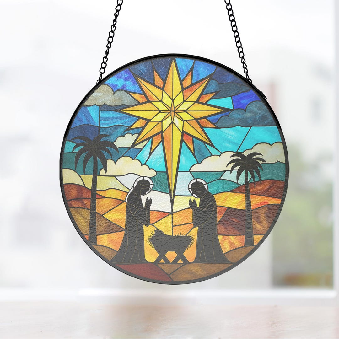Spring Nativity The Nativity Stained Glass Window Decor, Glass Suncatcher Religious ...