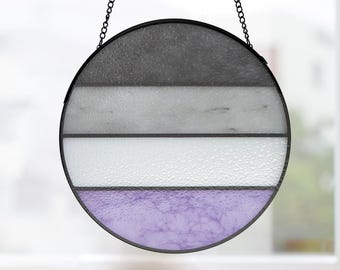 Asexual Flag Stained Glass Art – LGBTQ Pride Suncatcher, Ace Home Decor, Minimalist Queer Room Ornament