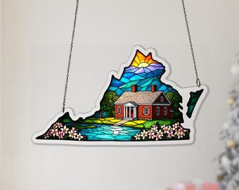 Virginia Souvenir Ornament, State Map Acrylic Suncatcher, Christmas Travel Gift, Faux Stained Glass Décor