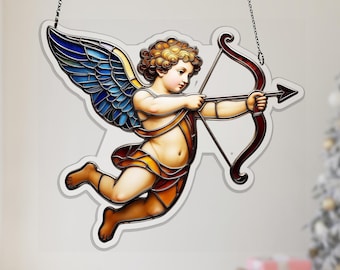 Acchiappasole a forma di cuore con cherubino vintage, da appendere alla finestra in stile antico, decorazione artistica tradizionale italiana, angelo classico