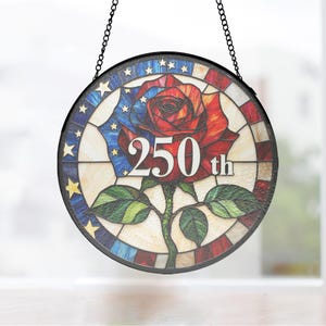 Rose Glas Suncatcher mit amerikanischer Flagge, runder Fensterschmuck zum 250