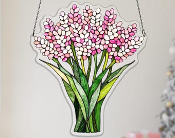 Ozothamnus Acrylic Suncatcher, Botanical Window Hanging Decor in Pink White Floral Glass Look, floral hanging ornament, mother day flower