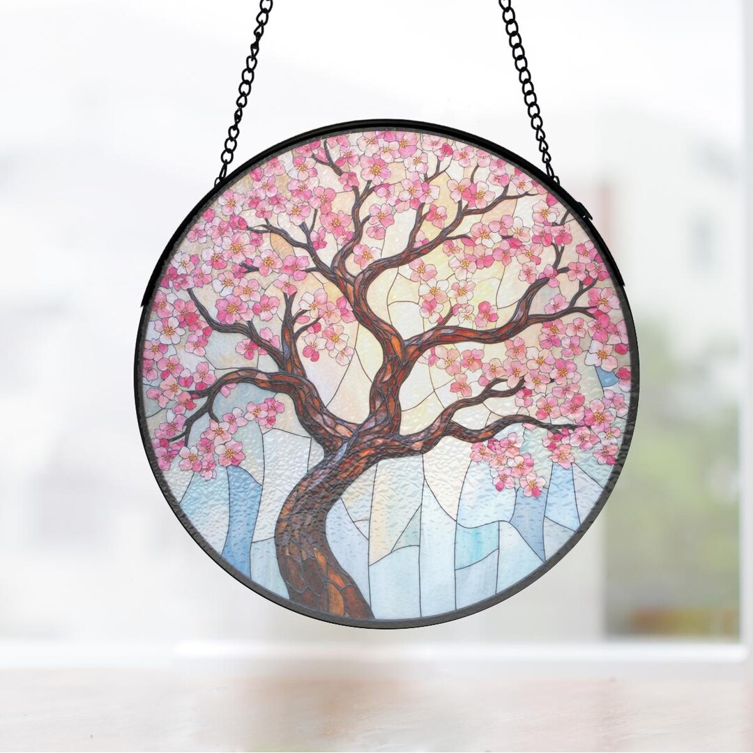 Cherry Blossom Glass Art Panel for Spring Window or Gift - Etsy