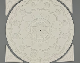 Dolls House Miniature Ornate Moulding Large 8” Circular Ceiling Panel Rose & 4 Corners 1:12 Scale
