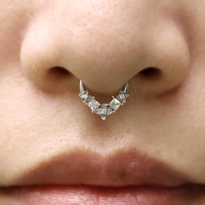 Sterling Silver 16G Clover Septum Ring| Original Design Septum Jewelry|Cartilage Hoop| Gold Nose Ring| Tragus/Daith/Helix/Conch/Lobe Earring