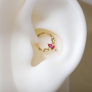 16G Butterfly Hinged Daith Hoop Earring, Sterling Silver Daith Jewelry, Ruby Daith Hoop Earring, 8mm Cartilage Hoop, Gold Helix| Tragus Hoop